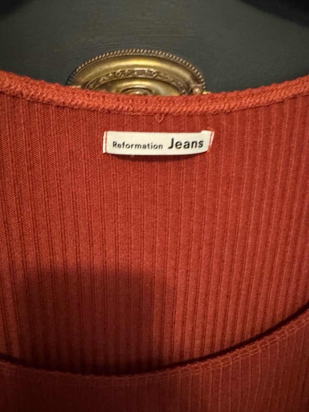 Reformation Ribbed Square-Neck Tee in Rust - Picture 2 of 3